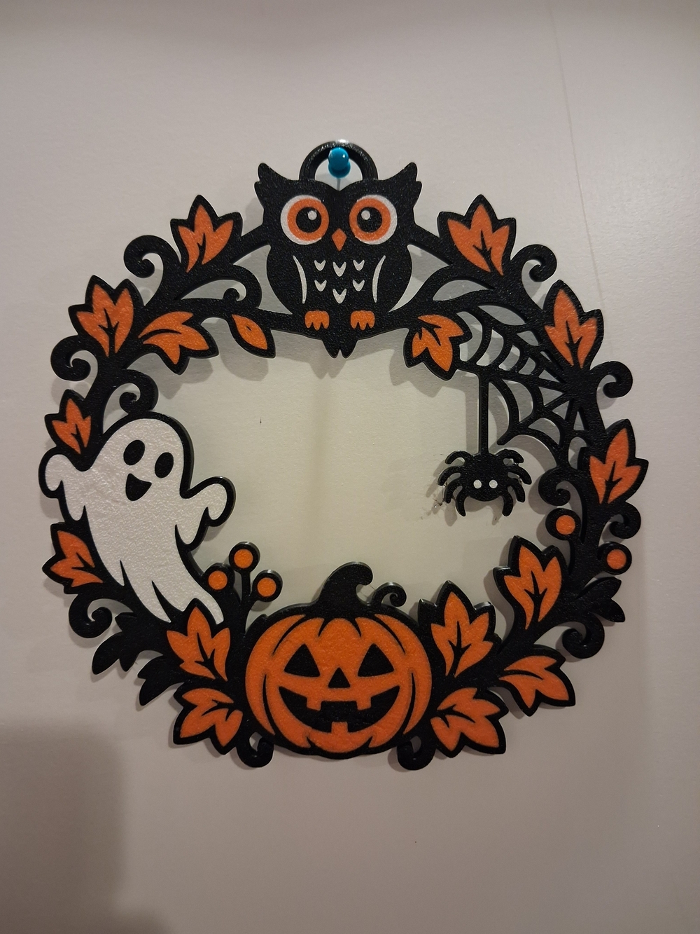 Halloween Pumpkin & Owl Wall Wreath - Orange and Black